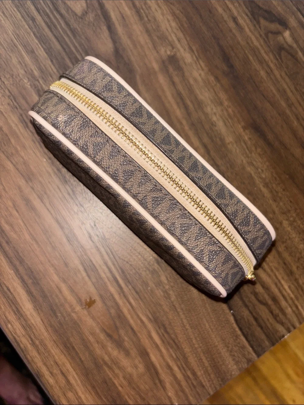 Michael Kors Brown with Pink Trim Signature Toiletry Pouch